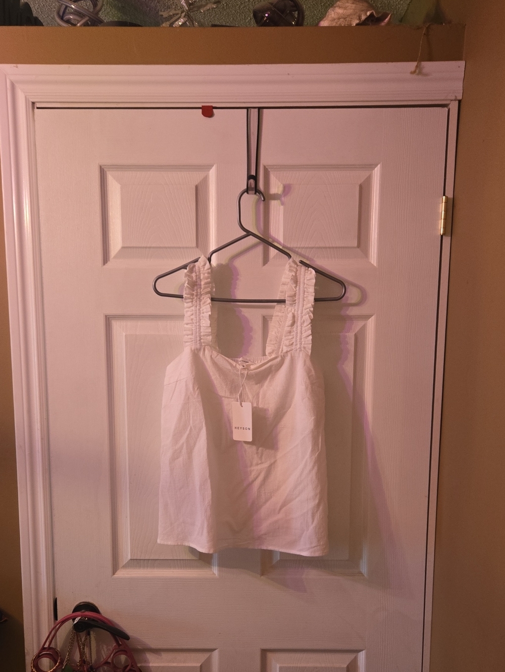 Heyson White Ruffled Strap Women's Tank Top